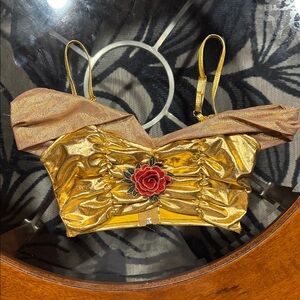 Fashion Nova Metallic Gold Crop Bralette Too | Beauty & the Beast Belle vibes 🌹